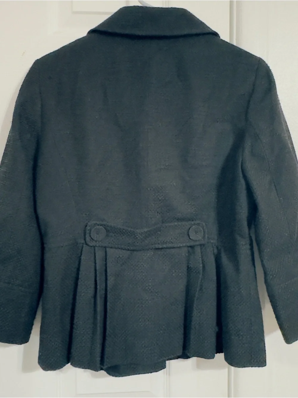 Ann Taylor LOFT Black Tweed Peplum bell Sleeve Style Cotton Blend Coat Size 4